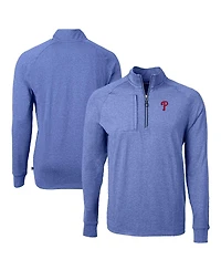 Cutter & Buck Men's Heather Royal Philadelphia Phillies Adapt Eco Knit Stretch Quarter-Zip Pullover Top