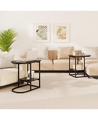 Gymax 2PCS C-Shaped Side Table Compact 2-tier Storage End for Small Space