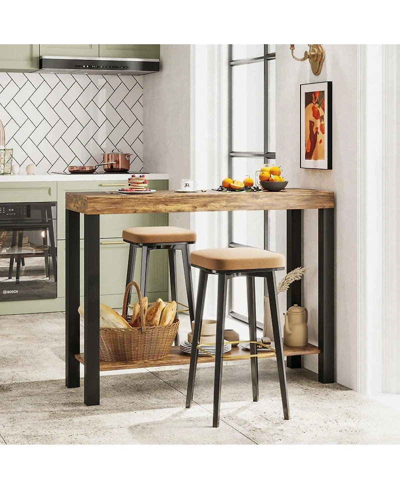 Slickblue 2 Tier Bar Table with Open Shelves, Home Bar Storage Unit for Kitchen and Living Space-Rustic