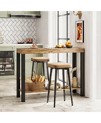 Slickblue 2 Tier Bar Table with Open Shelves, Home Bar Storage Unit for Kitchen and Living Space-Rustic