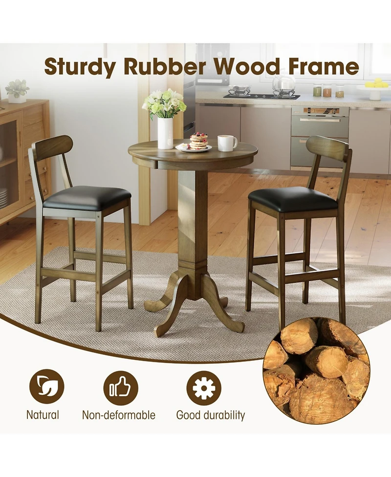 Slickblue Modern Bar Stools Set of 2 with Upholstered Seat, Rubber Wood Legs and Footrest