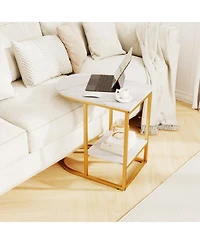 Gymax C-Shaped Side Table Compact 2-tier Storage End for Small Space