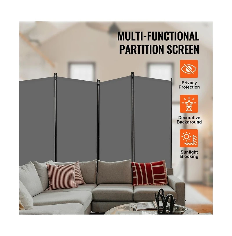 Sugift 4-Panel Fabric Folding Room Divider with Steel Frame, 72.4 in Tall Portable Privacy Screen