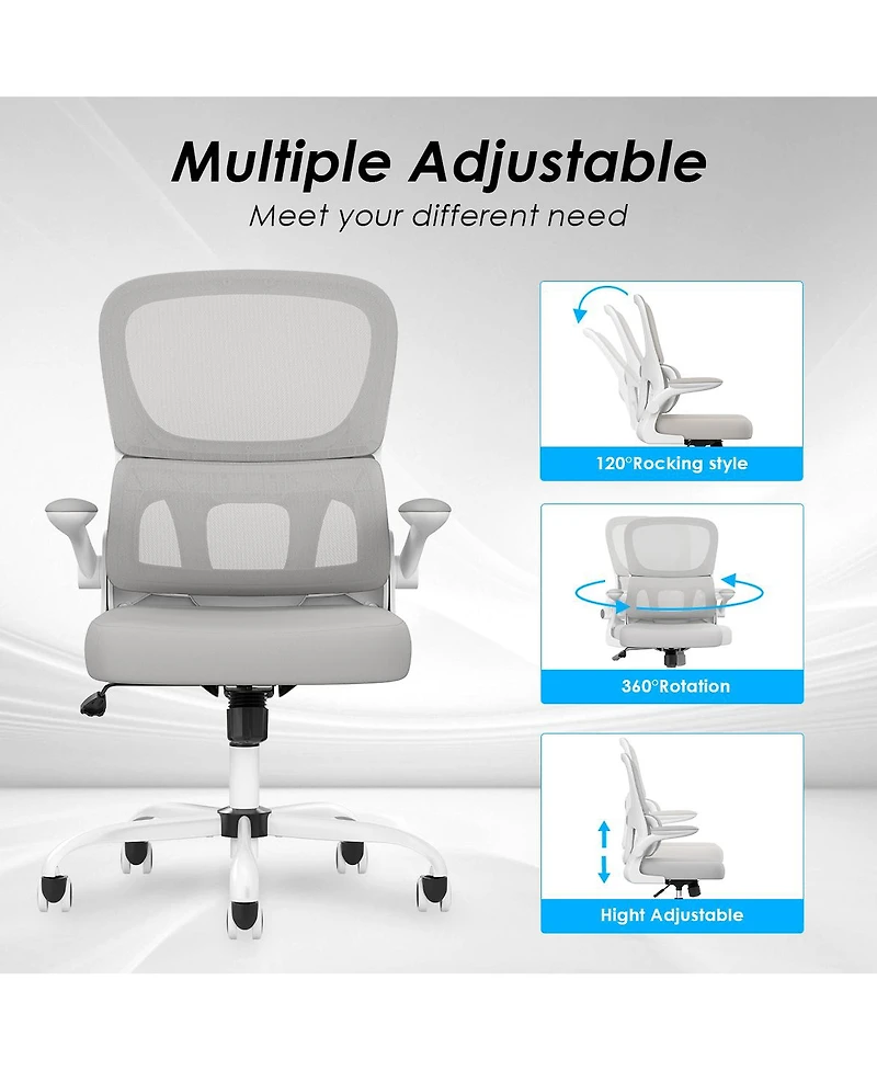 flynama Mesh Ergonomic Office Chair,Flip-Up Armrest Lumbar Support Chair