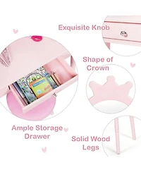 Gouun Kids Wood Vanity Dressing Table with Drawers and Cushioned Stool