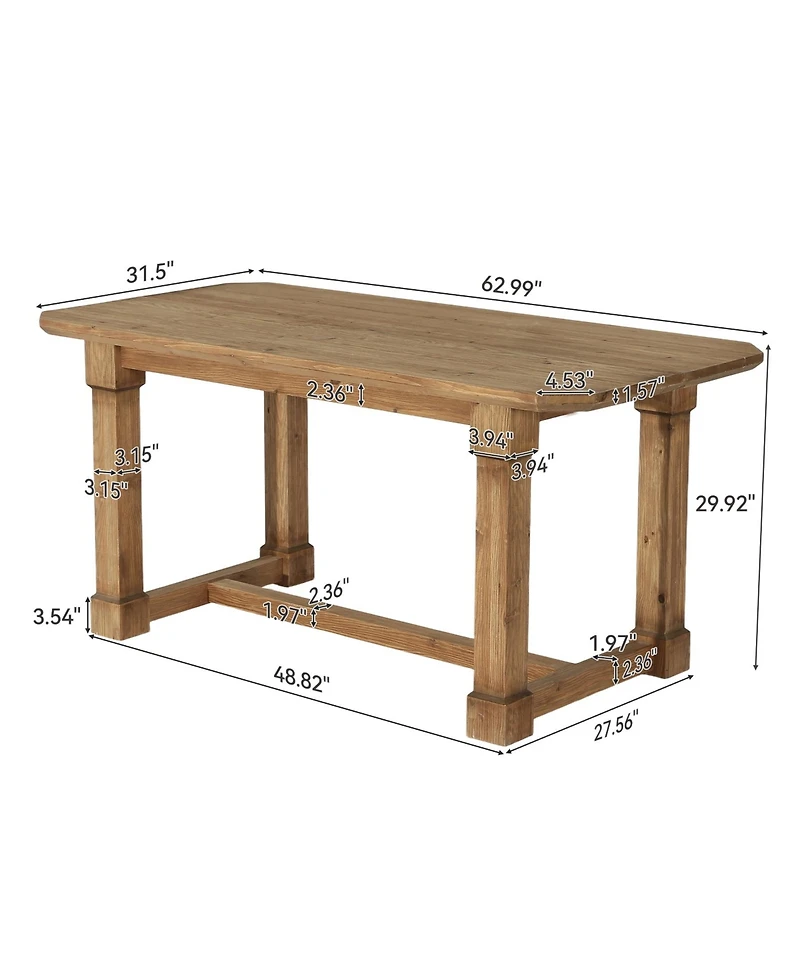 Tribesigns 63" Solid Wood Dining Table, Rectangular Kitchen Table with Sturdy Legs, Rustic Wooden Dinner Tables