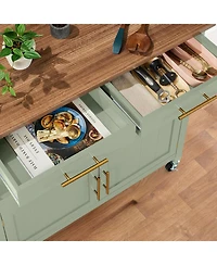 Best Choice Products 36in Large Rolling Kitchen Island Cart, 2-Door Cabinet, Outlet, Hooks, and Wheels