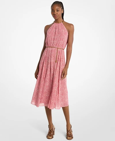 Michael Kors Women's Chain Belt Halter Neck Midi Dress