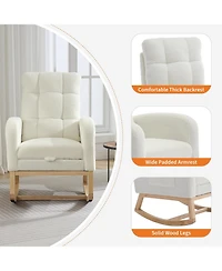 gaomon Chair with Nursery Rocking Chair, Linen Upholstered Glider Rocker with Side Pocket, Footrest, High Back Nursing Chair with Wood Legs