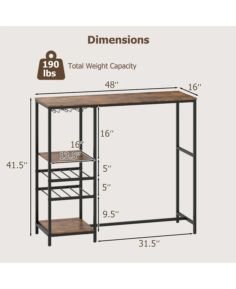 Slickblue Long Bar Table with Storage Shelves, Bar Height Dining Table for Kitchen and Dining Area
