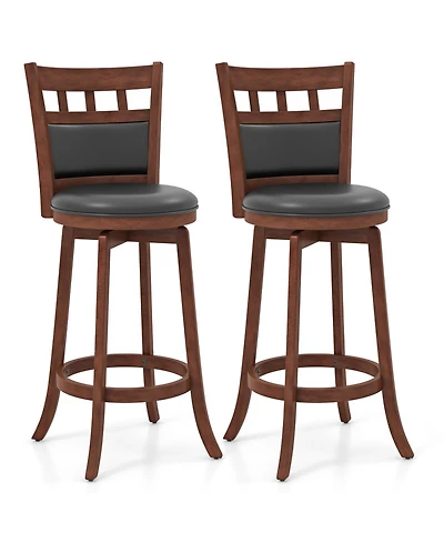 Slickblue Counter Height Wooden Swivel Bar Stools Set of 2, Faux Leather Upholstered Chairs