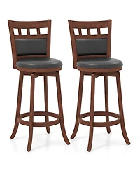 Slickblue Counter Height Wooden Swivel Bar Stools Set of 2, Faux Leather Upholstered Chairs