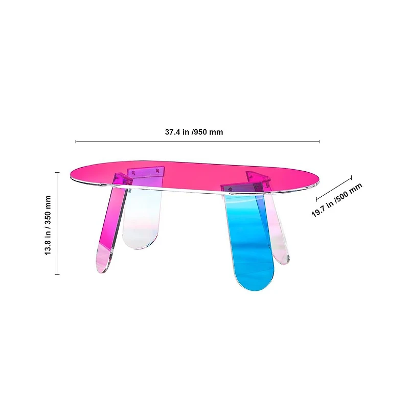 Sugift Iridescent Acrylic Coffee Table, Thick Panel