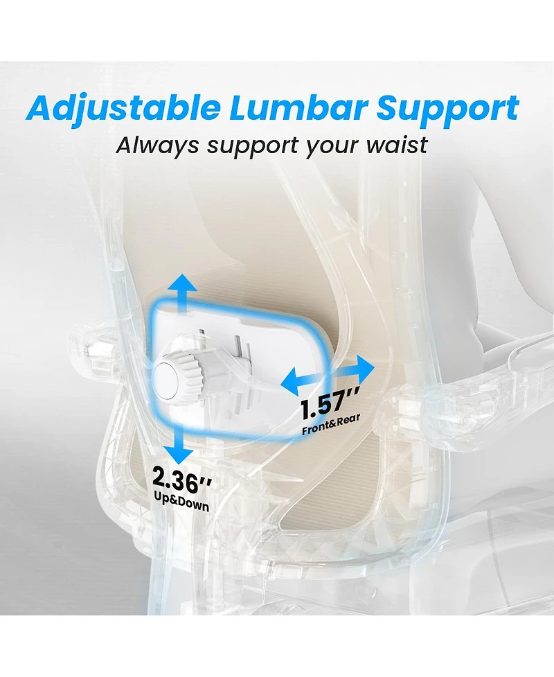 Flynama Khaki Mesh Office Chair with Footrest,Adjustable Lumbar Support Chair