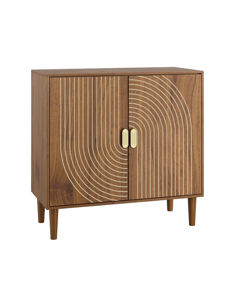 Flynama Wood Buffet Cabinet Line Groove Sideboard Storage For Living Room Entryway