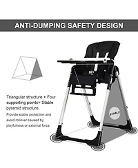 Gouun Foldable Highchair with Adjustable Backrest Recline and Removable Tray