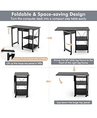 Gouun Wood Folding Home Office Desk with Storage Drawers