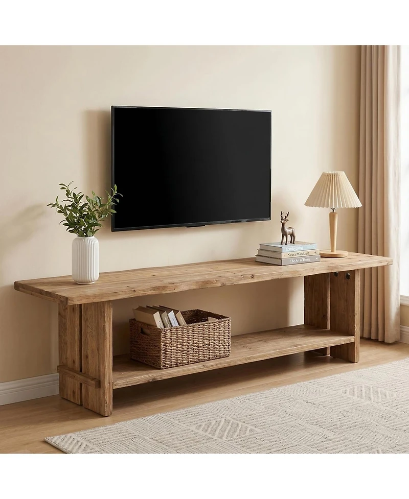 Tribesigns Solid Wood Tv Stand for 55/75/85-Inch Tv, Farmhouse Entertainment Center with Storage Shelf, Media Console Wooden Entertainment Stand