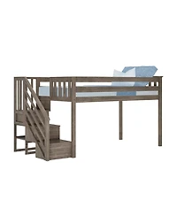 Max & Lily Solid Wood Twin Loft Bed with Stairs, Beds Ladder for Kids