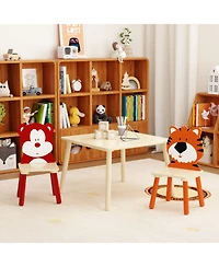 Rainsken 3 Piece Wood Table and Chair Set, with 2 BearandTiger Animals Chairs, Wood Activity Tables Drawing Play Table Set, for Age 2-6 Boy Girl