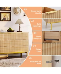 gaomon Fluted 7 Drawer Dresser with Gold Handles Curved Profile Design, 54" Wide Modern Wood Storage Cabinet and Tv Stand