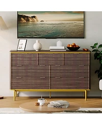gaomon Fluted 7 Drawer Dresser with Gold Handles Curved Profile Design, 54" Wide Modern Wood Storage Cabinet and Tv Stand