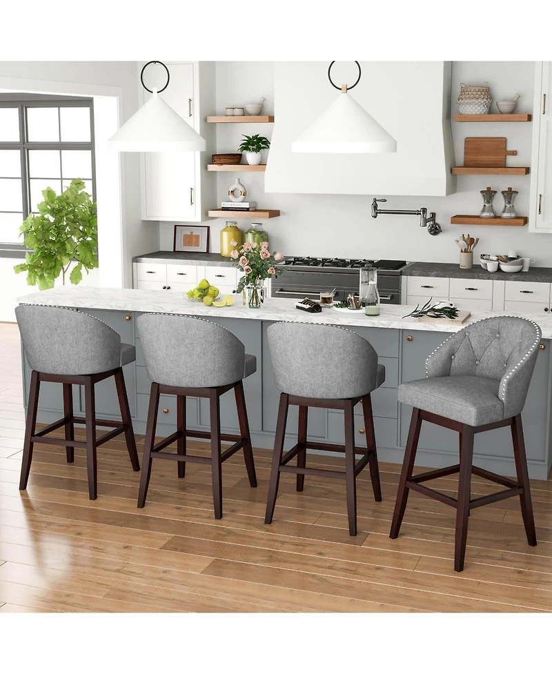 Costway 31" Bar Stools Set of 4 with Rubber Wood Frame Swivel Seat Footrest and Rivet