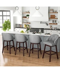 Costway 31" Bar Stools Set of 4 with Rubber Wood Frame Swivel Seat Footrest and Rivet