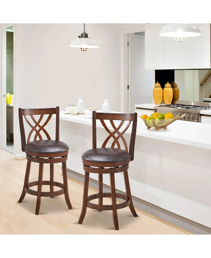 Costway Set of 4 Swivel Bar Stools Counter Height Dining Pub Chairs with Rubber Wood Legs