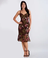 Siena Women's Embroidered Mesh Sweetheart Neck Midi Dress