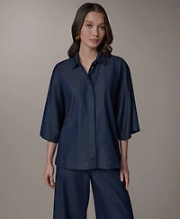 Donna Karan Weekend Women's Bali Dolman Denim Button-Down Cotton Shirt