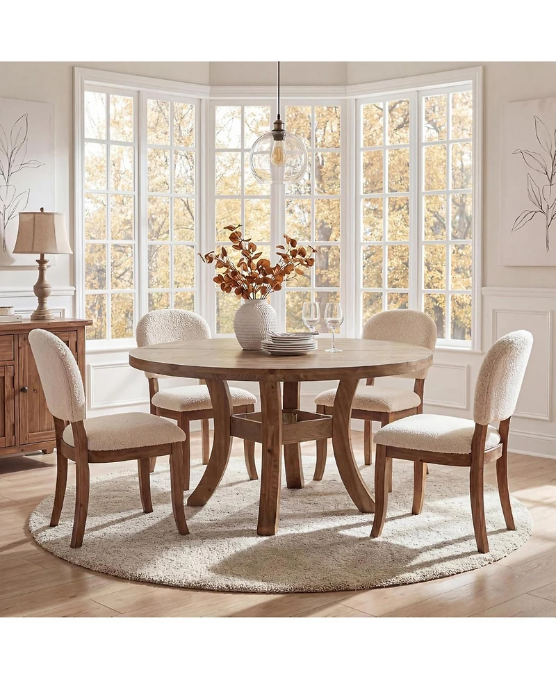 Tribesigns 47" Solid Wood Round Dining Table for 4-6, Farmhouse Circle Kitchen Table with Unique Curved Legs