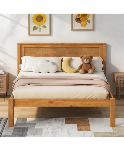Sailvan Full Wood Platform Bed Frame with Headboard and Slat Support, No Box Spring Needed