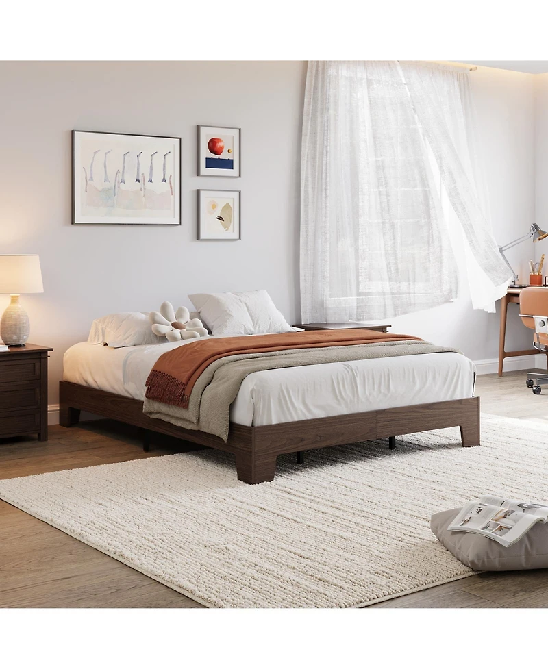 Homfan Wood Platform Bed Frame with Underbed Storage and Wood Slats