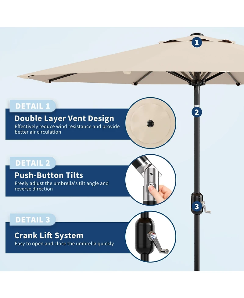 homfan 9ft Outdoor Patio Umbrella, Waterproof and Uv Protected, 8 Durable Ribs, Crank Push Button Tilt, Easy Setup, for Garden, Deck Pool