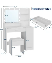gaomon Vanity with Mirror, Three-Level Adjustable Lighting, Drawer Cabinet, Power Outlet and Stool Compact Design Ideal for Bedrooms Apartments