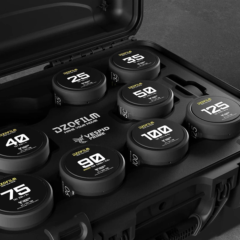Dzofilm Vespid Prime Cinema 9-Lens Kit with 25mm, 35mm, 40mm, 50mm, 75mm, 100mm, 125mm T2.1, 16mm and 90mm T2.8 Lens for Pl and Ef Mount