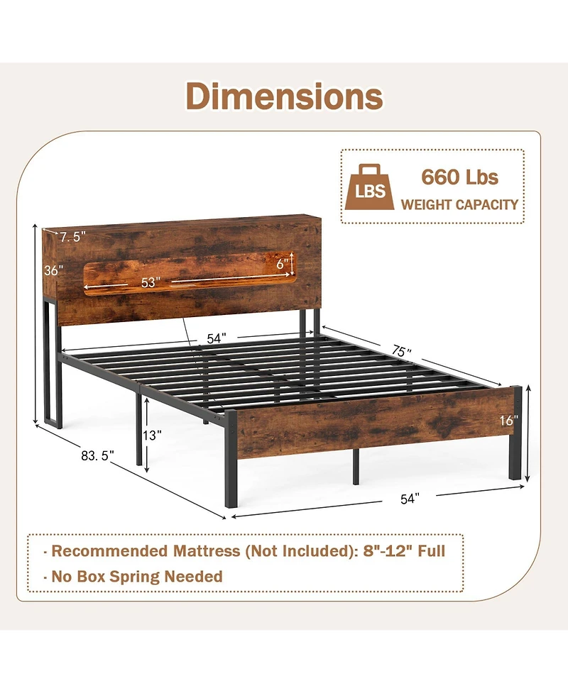 Slickblue Bed Frame with Slatted Base, Led Lighting and Storage Headboard Design