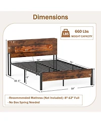 Slickblue Bed Frame with Slatted Base, Led Lighting and Storage Headboard Design