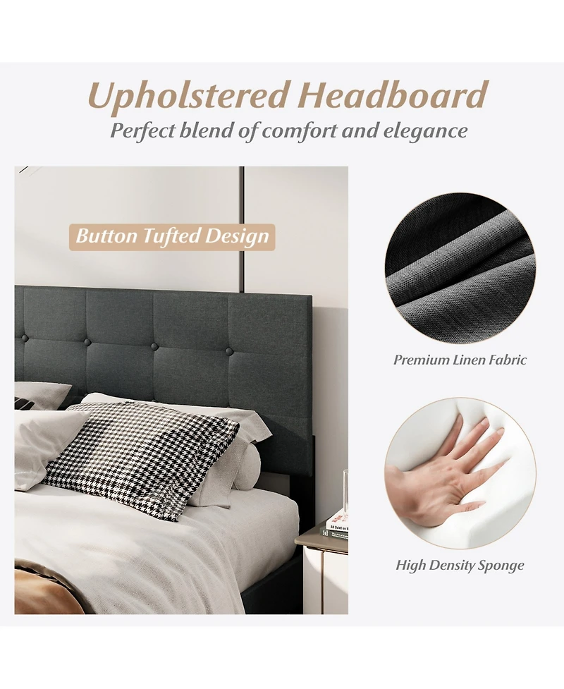 Slickblue Linen Upholstered Platform Bed Frame for Bedroom, Minimalist Modern Bed Design