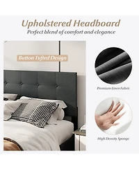 Slickblue Linen Upholstered Platform Bed Frame for Bedroom, Minimalist Modern Bed Design