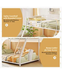 Slickblue Metal Bunk Bed Twin Over Full with Safety Guardrails and Space Saving Ladder Design