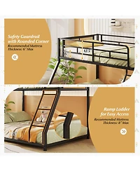 Slickblue Metal Bunk Bed Twin Over Full with Safety Guardrails and Space Saving Ladder Design