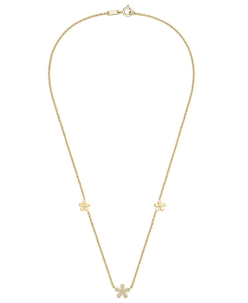 Wrapped Diamond Multi-Flower Necklace (1/10 ct. t.w.) in 10k Yellow Gold