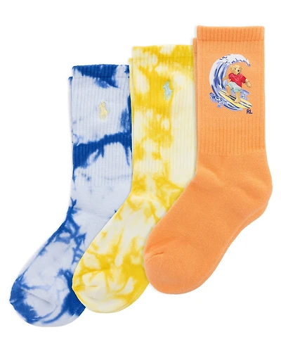 Polo Ralph Lauren Boys' and Girls' 4-11 Surfing Bear Active Socks, 3- Pack
