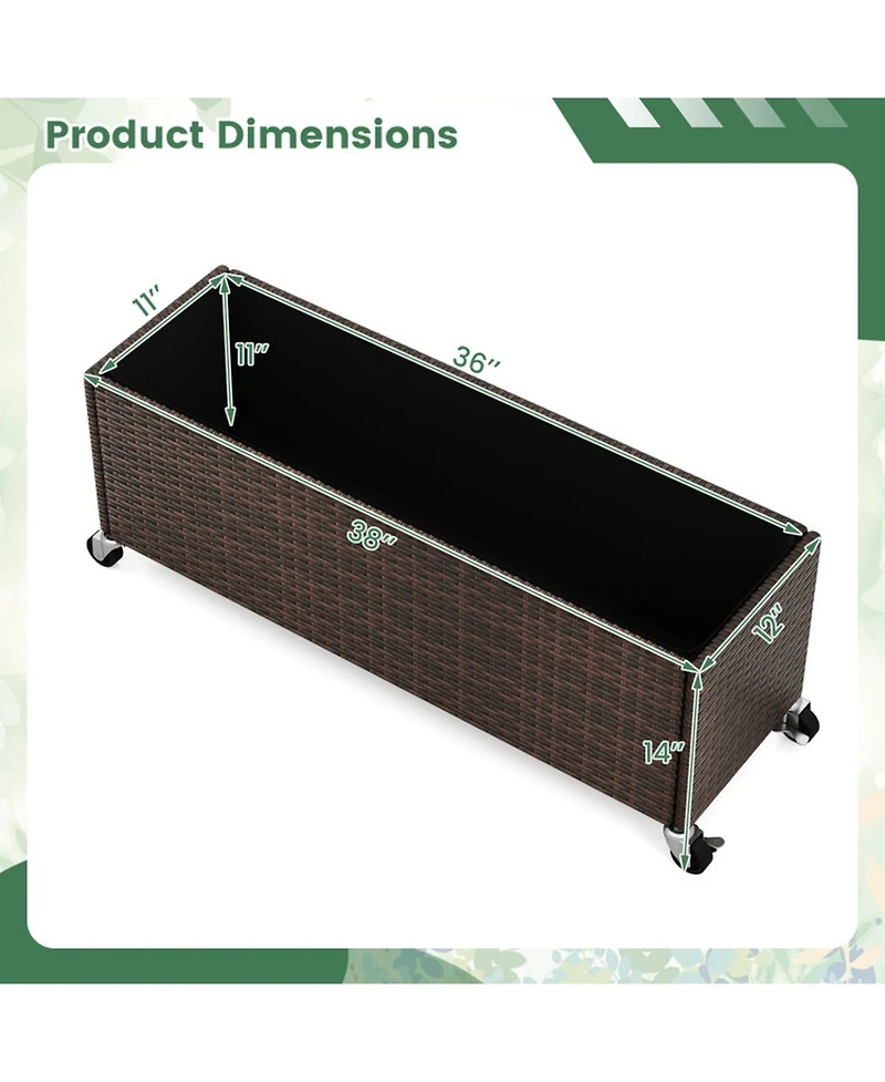 Gouun Pe Rattan Patio Planter Box on Wheels with Bed Liner