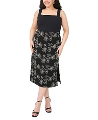 Vince Camuto Plus Floral Embroidered Pull-On Midi Skirt