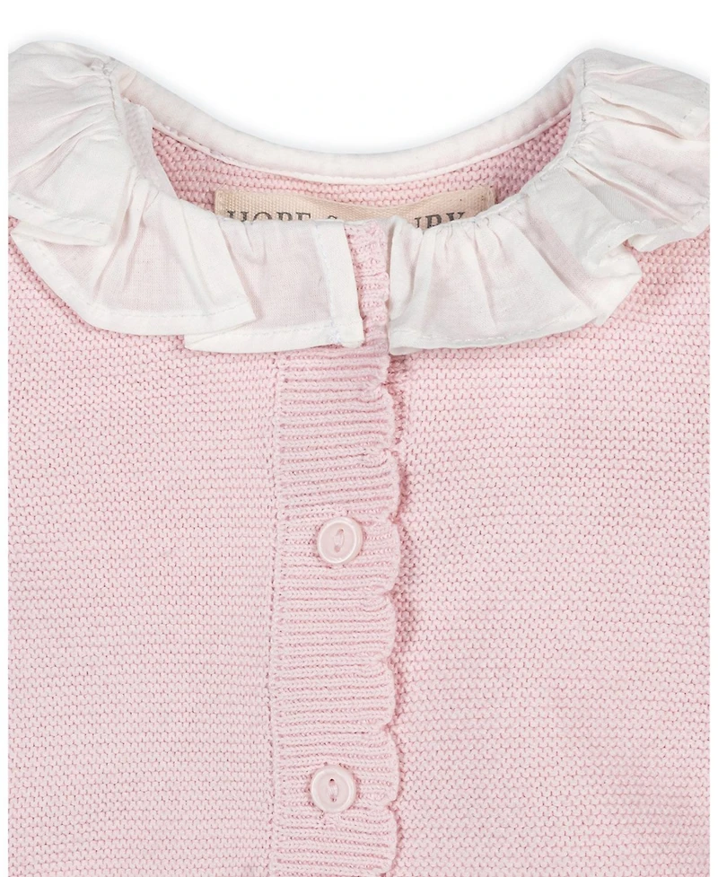 Hope & Henry Baby Organic Ruffle Collar Button Front Sweater Romper