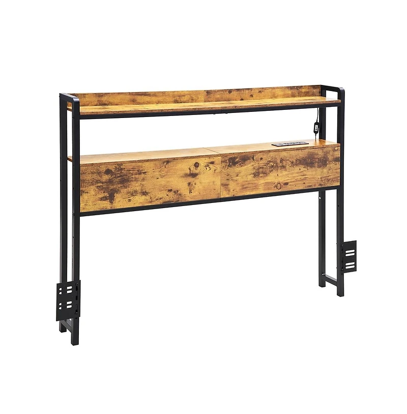 Sugift Full Size Headboard with Led Lights and 2 Storage Shelves, Freestanding Headboard with Charging Station for Various Bed Frames