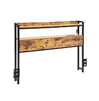Sugift Full Size Headboard with Led Lights and 2 Storage Shelves, Freestanding Headboard with Charging Station for Various Bed Frames
